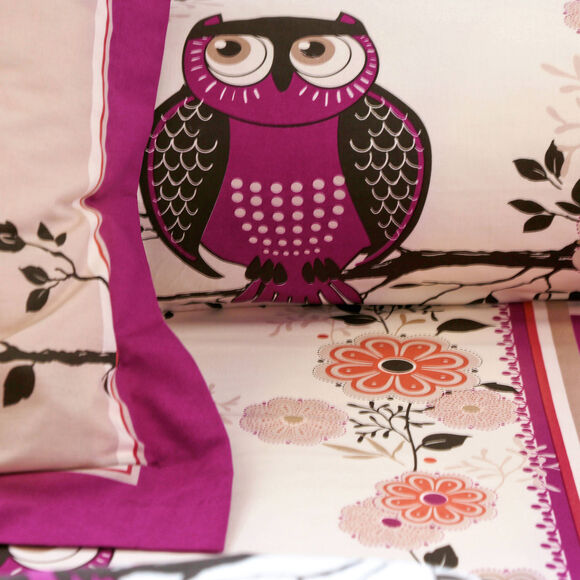 Linge de lit Chouette flanelle (prune)