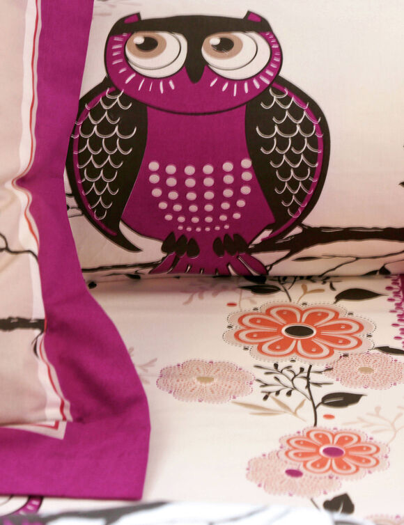 Linge de lit Chouette flanelle (prune)