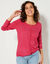 Cardigan boutonné col rond uni, toucher doux (rose fuchsia)