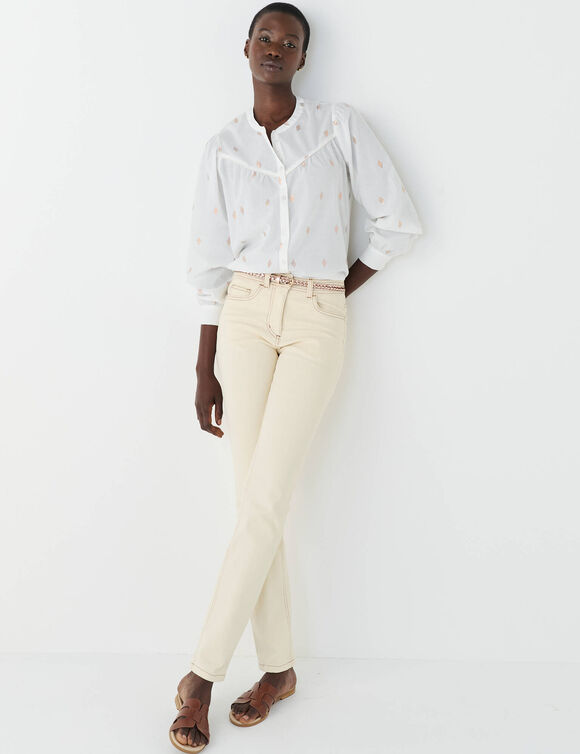 Chemisier imprim&eacute; dor&eacute;, voile de coton (&eacute;cru)