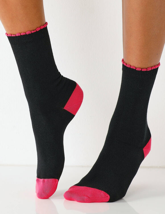 Mi-chaussettes contrast&eacute;es - lot de 5 paires (noir)