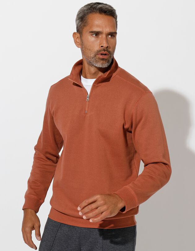 Sweat molleton col camionneur zippé (brique)
