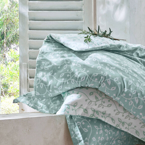 Linge de lit Héritage en coton à motifs volutes (vert / blanc)