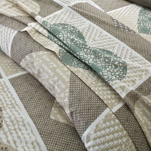 Linge de lit Lovely en coton imprim&eacute; coeurs (beige / vert)