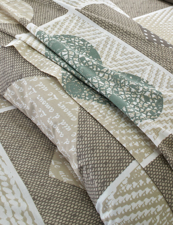 Lovely-beddengoed van katoen met bedrukt motief met harten (beige / groen)