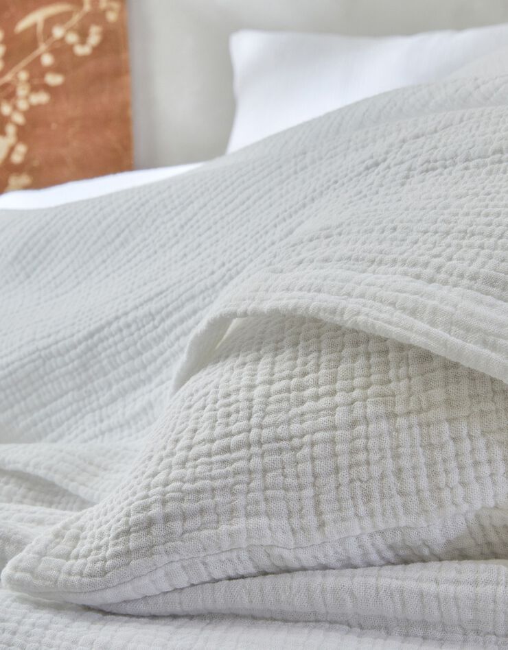 Linge de lit uni en triple gaze de coton (blanc)