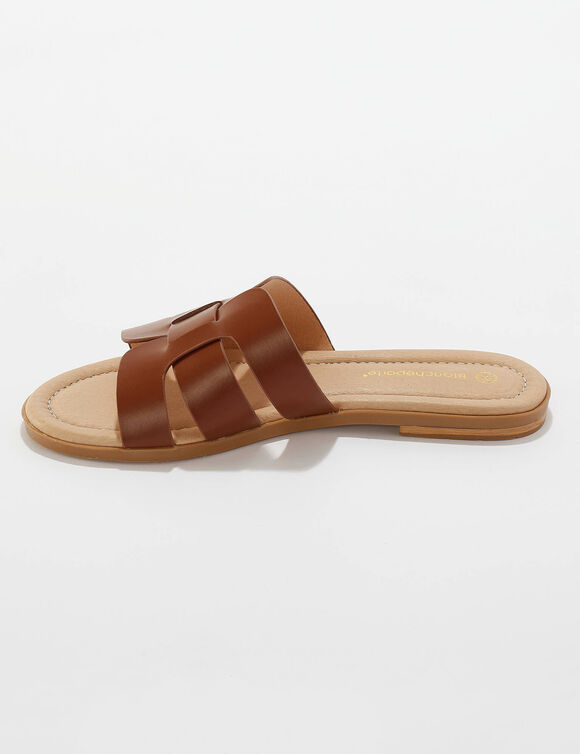 Mules plates bandes croisées (caramel)
