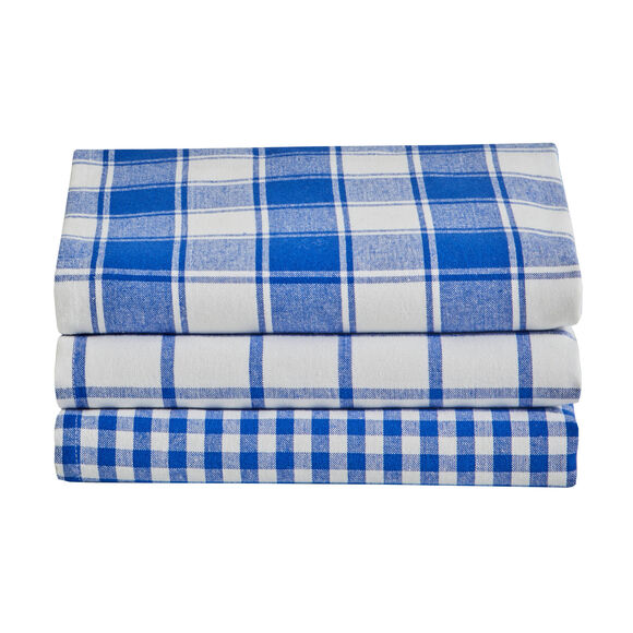 Torchon carreaux coton tissé teint - lot de 3 (bleu)