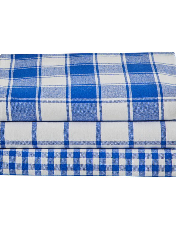 Katoenen droogdoek met ingeweven ruiten - set van 3 (blauw)