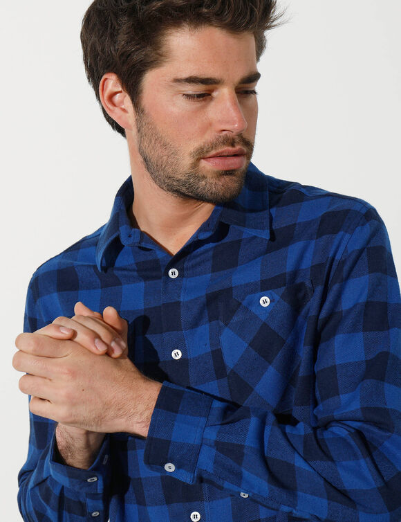 Chemise carreaux &eacute;cossais flanelle (bleu / marine)