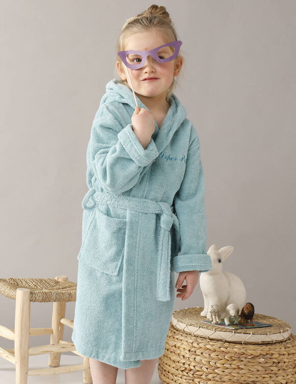 Personaliseerbare badjas met kap in badstof, kinderen (watergroen)