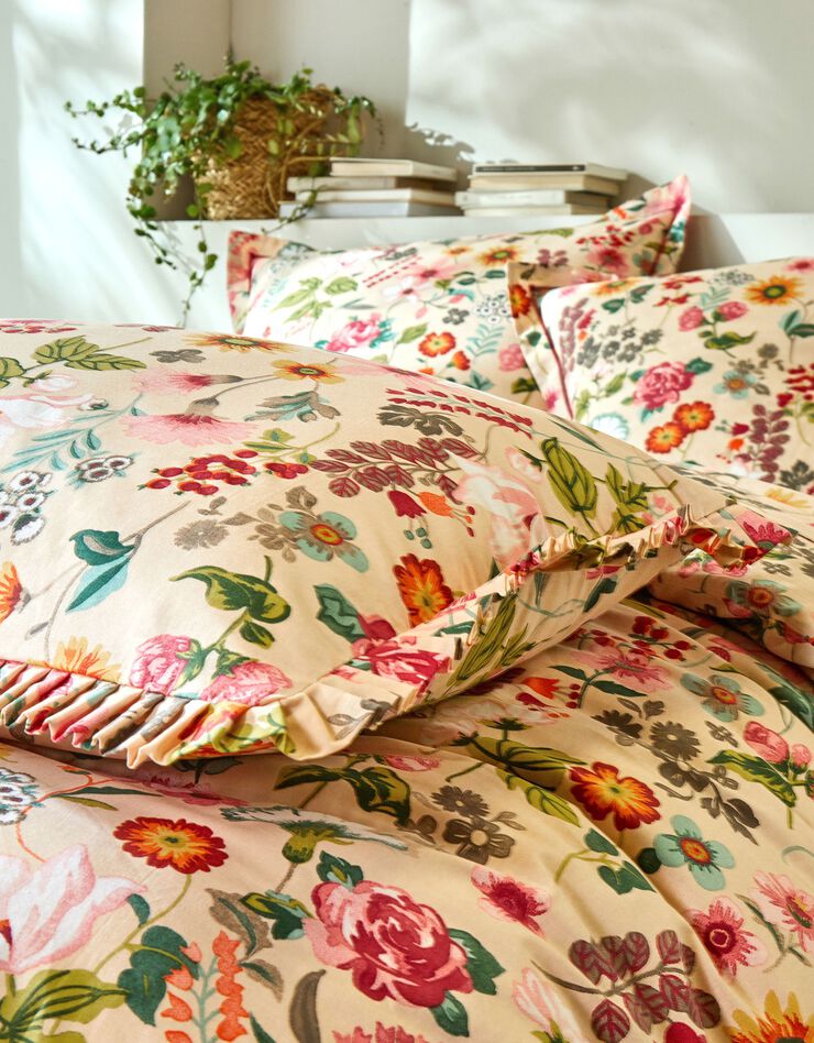 Linge de lit Kelly en coton imprimé floral (beige)