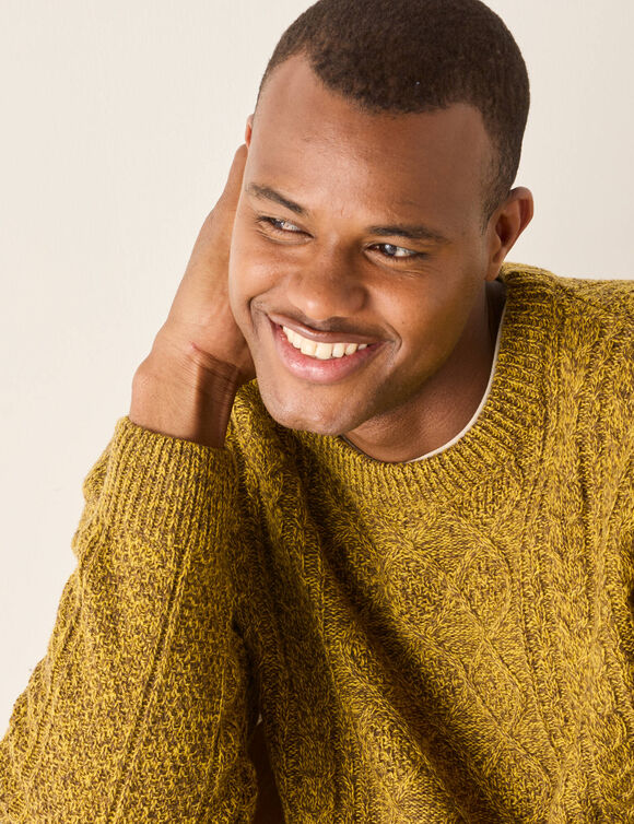 Pull col rond maille irlandaise (curry moulin&eacute;)