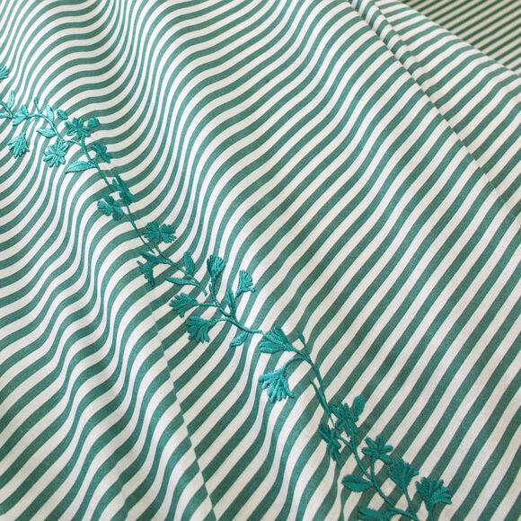Linge de lit Faustine imprim&eacute; rayures et brod&eacute; - coton 57 fils/cm&sup2; (vert)