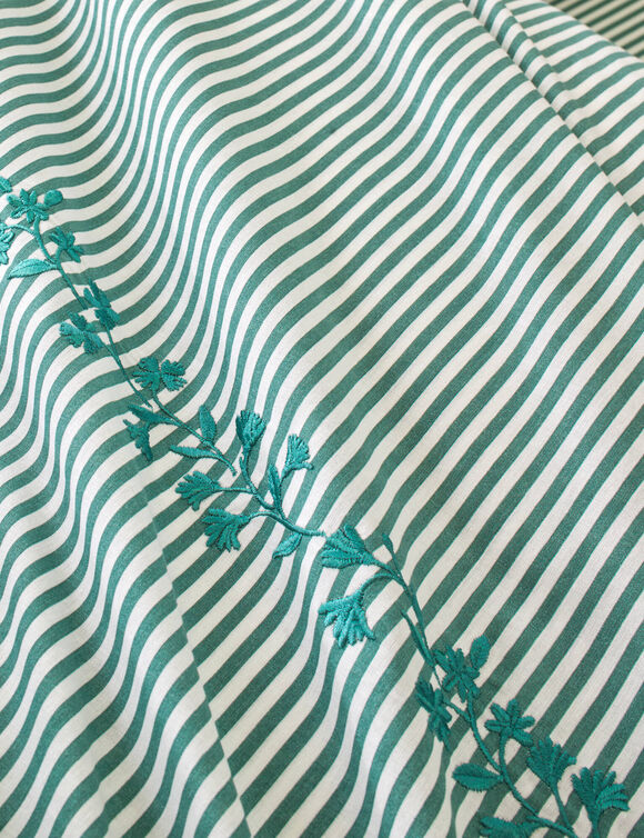 Faustine-beddengoed met strepen en geborduurde details &ndash; katoen 57 draden/cm&sup2; (groen)