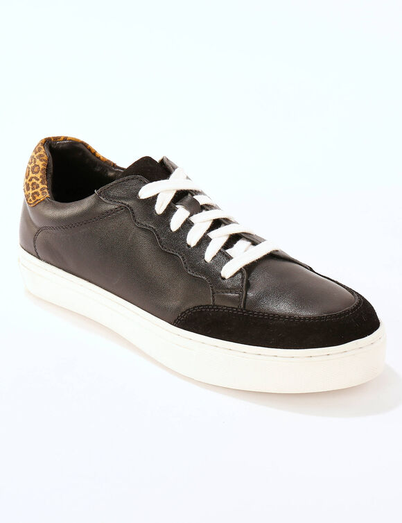 Leren sneakers met veters, 2 paar veters (zwart)