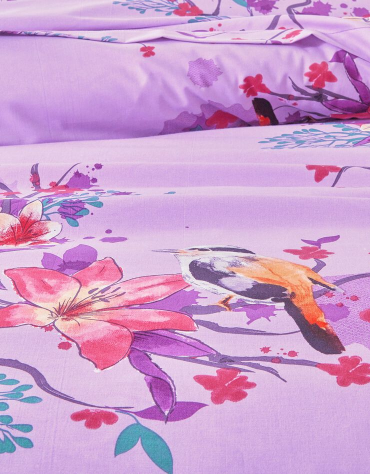 Linge de lit Birdy en coton imprimé oiseaux (parme)