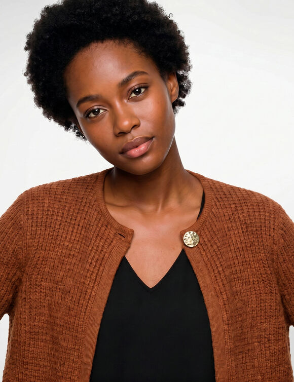 Gilet fa&ccedil;on veste, maille fantaisie (noisette)