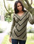 Pull col V rayé, maille anglaise toucher doux (kaki / noir)