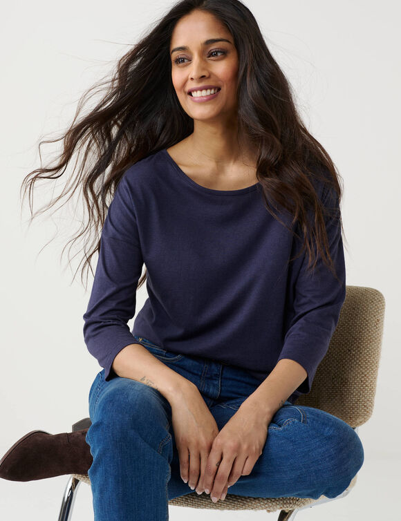 T-shirt volume loose manches 3/4 (marine)