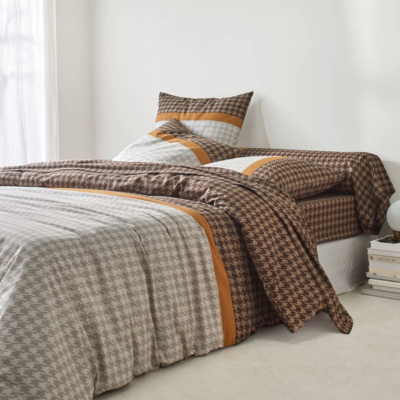 Bedlinnen Pierre in katoen met pied-de-poule print (beige)