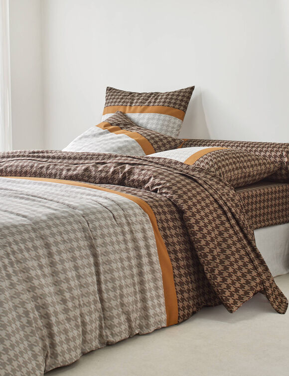 Bedlinnen Pierre in katoen met pied-de-poule print (beige)