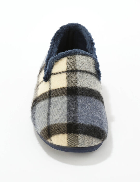 Gevoerde muiltjes met ruitjes, pantoffelmodel (blauw)