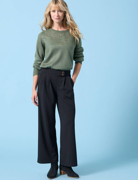 Pull col rond Spécial Petites, maille pointelle (kaki clair)
