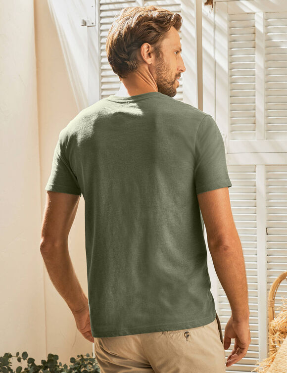 T-shirt uni col tunisien (vert)