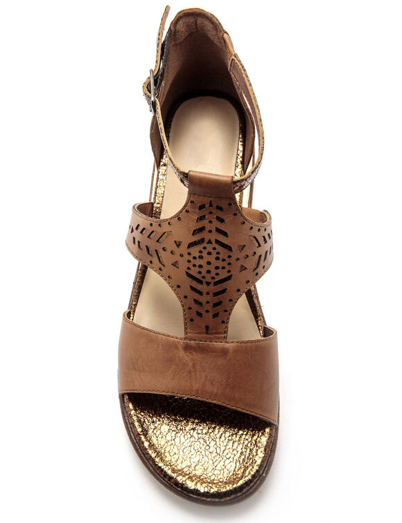 Sandales cuir ajour&eacute; paillet&eacute; largeur confort - marron (marron)