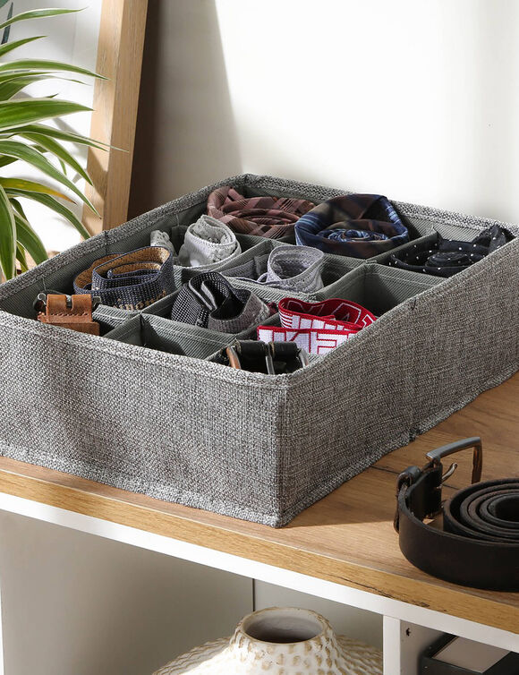 Organiseur tiroir tissu gris, 12 compartiments (gris)