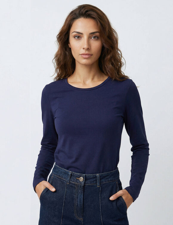 T-shirt uni col rond stretch (marine)