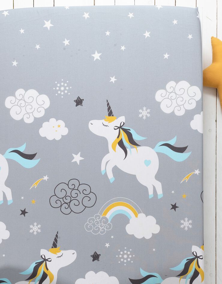 Linge de lit enfant Lilou imprimé licorne 1 personne - coton (gris)