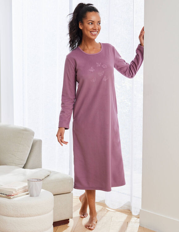 Chemise de nuit manches longues en micro polaire` (violet grisé)