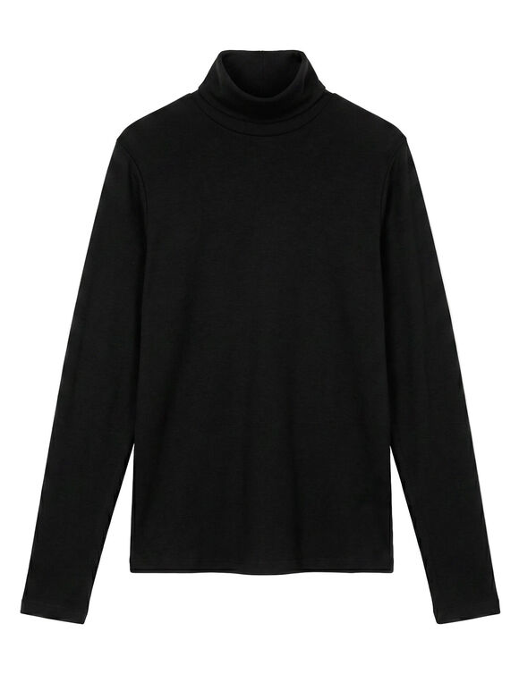 T-shirt col montant, maille gaufr&eacute;e (noir)