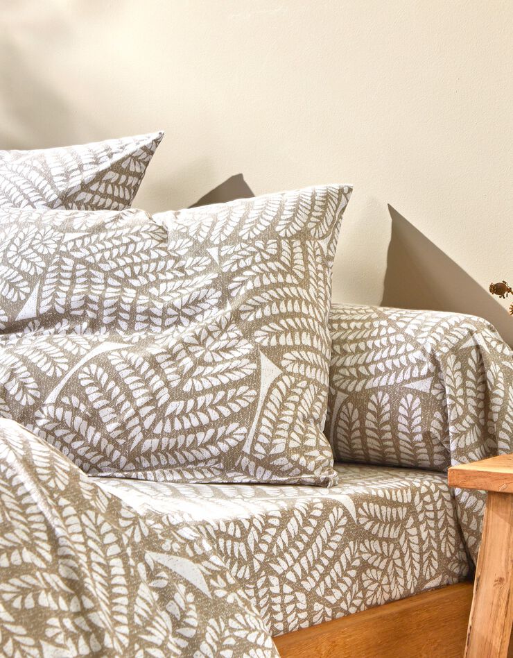 Bedlinnen Sophie met tweekleurige bladerenprint - katoen (beige)