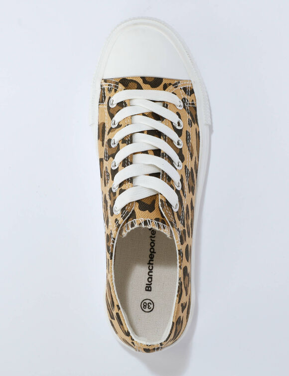 Sneakers in canvas met veters en luipaardmotief (bruin / zwart)
