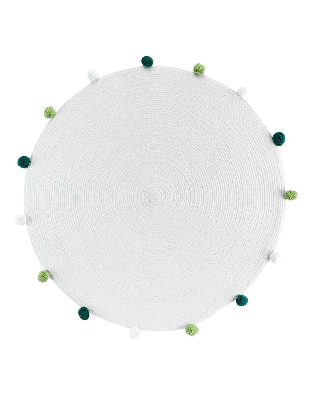 Tapis finition pompons - rond (blanc / vert)