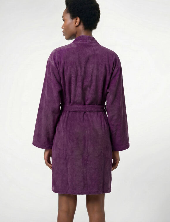 Peignoir court mixte uni col kimono, &agrave; personnaliser - &eacute;ponge bouclette 380 g/m&sup2; (aubergine)