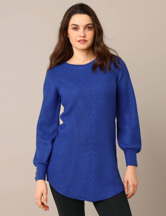 Tuniek-trui met fantasiebreipatroon (blauw)