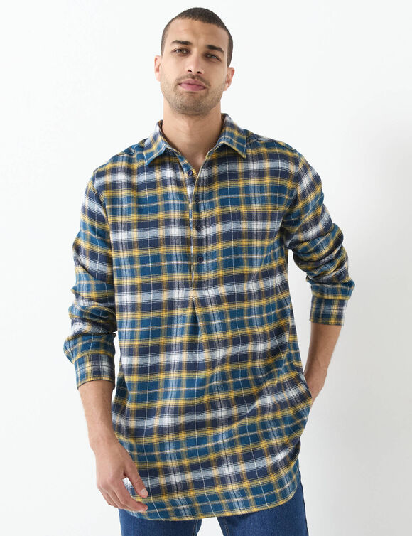 Extralang geruit hemd in flanel (blauw)