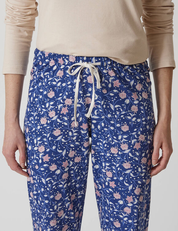 Pyjamabroek in katoen met bloemenprint (marine / mauve)