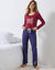 Pantalon pyjama coton Beautiful uni imprimé placé (bleu marine)