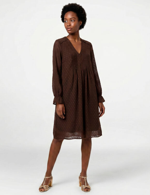 Effen plooirok, plumetis-voile (chocolade)