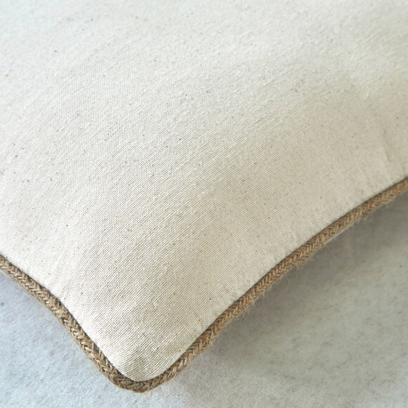 Effen kussen met juten biesje (naturel)