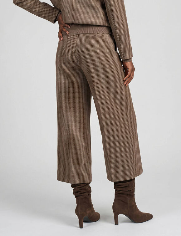 Pantalon taille haute &agrave; carreaux, effet jupe-culotte (marron)