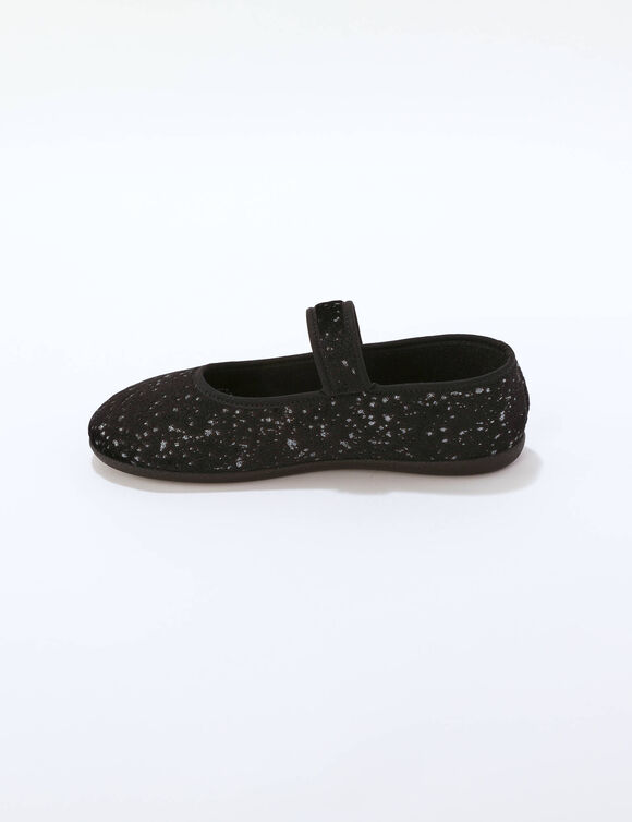 Pantoffels met riempje, glinsterend velours (zwart)