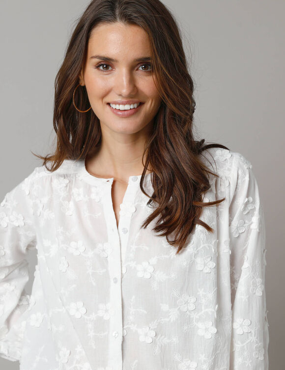 Effen blouse met 3D-borduursels (wit)