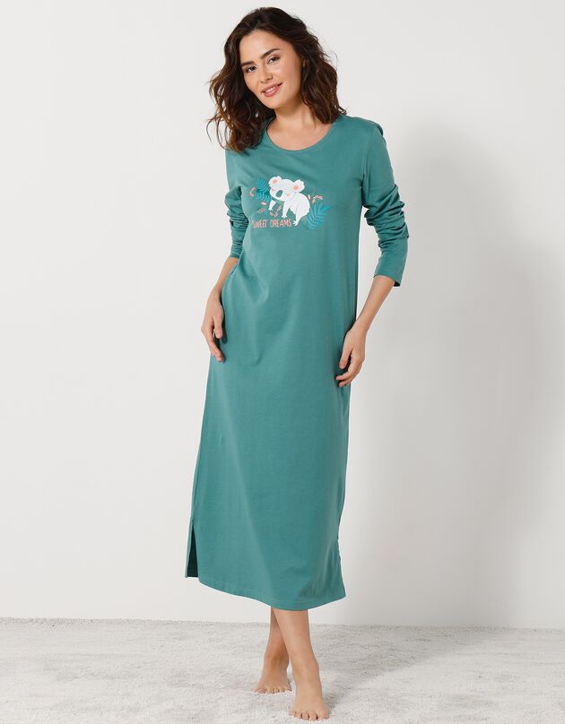 Chemise de nuit longue longues motif «koala» (kaki)