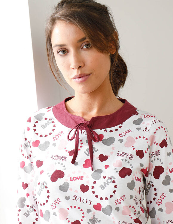 Chemise de nuit imprim&eacute; "coeurs" (cerise)